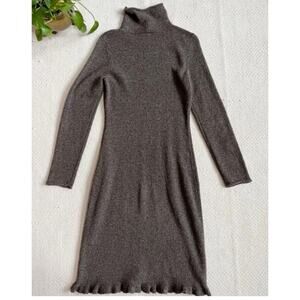 J.Jill Vintage Merino Wool Brown Turtleneck Boucle Knit Long Sleeve Midi Dress L
